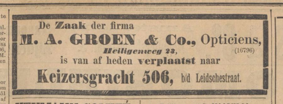 Keizersgracht 506 advertentie Groen Algemeen Handelsblad 27-05-1906
