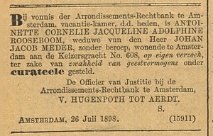 Keizersgracht 608 1898 curatele Algemeen Handelsblad 27-07-1898