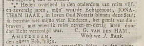 1832 Jonathan overleden Opregte Haarlemsche Courant 03-03-1832