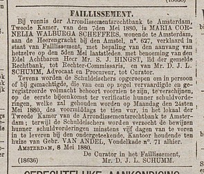 Herengracht 627 1880 faillissement Algemeen Handelsblad 12-05-1880