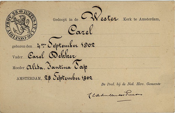 Keizersgracht 385 28-09-1902 Doopbewijs