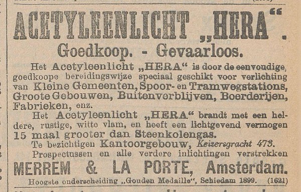 Keizersgracht 473-479 Acetyleenlicht Het nieuws van den dag 30-10-1899