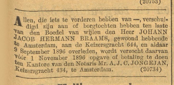 Keizersgracht 644 Algemeen Handelsblad 11-10-1896
