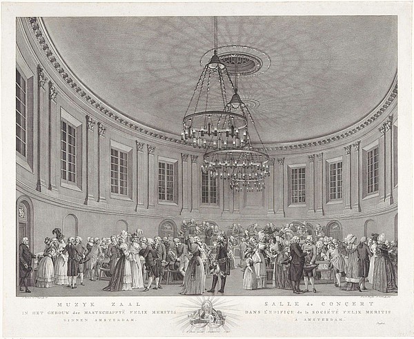 De concertzaal in 1794, prent Rijksmuseum