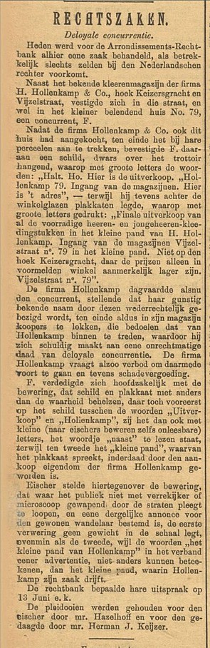 Keizersgracht 601 1895 Rechtszaak Algemeen Handelsblad 18-05-1895