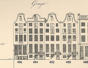 Herengracht 490 - 496,  tekening Caspar Philips
