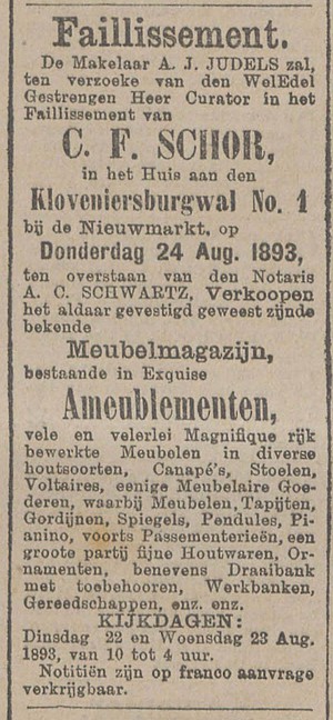 Kloveniersburgwal 01 1893 fallissement Het nieuws van den dag 21-08-1893