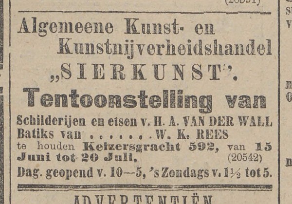 Keizersgracht 592 tentoonstelling Algemeen Handelsblad 15-06-1910