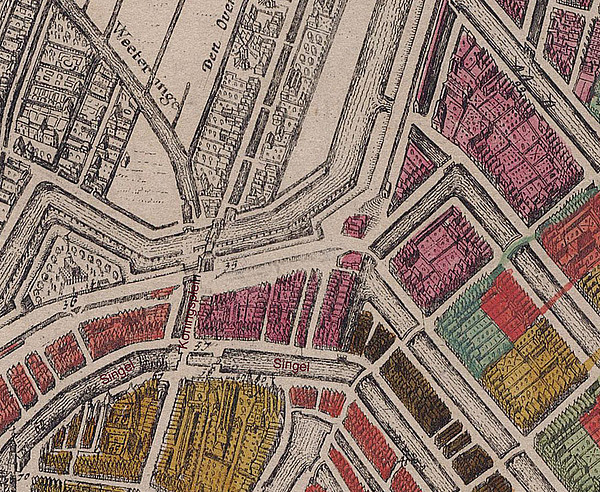 Kaart 1662 Danckerts Afbeeldingh der Stadt Amsterdam met de Oude en Nieuwe Royingh van Straeten en Grachten SAA