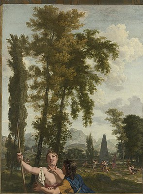 Herengracht 132, Italiaans landschap met herderspaar schilderingen Gerard de Lairesse. Nu van het Rijksmuseum