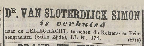 Singel 244 1862 Verhuizing eerder Nieuw Amsterdamsch handels- en effectenblad 02-06-1862