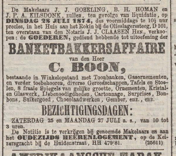 Keizersgracht 365-367 veiling Algemeen Handelsblad 23-07-1874