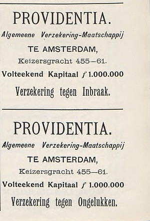 Keizersgracht 455-461 reclame Providentia 1903