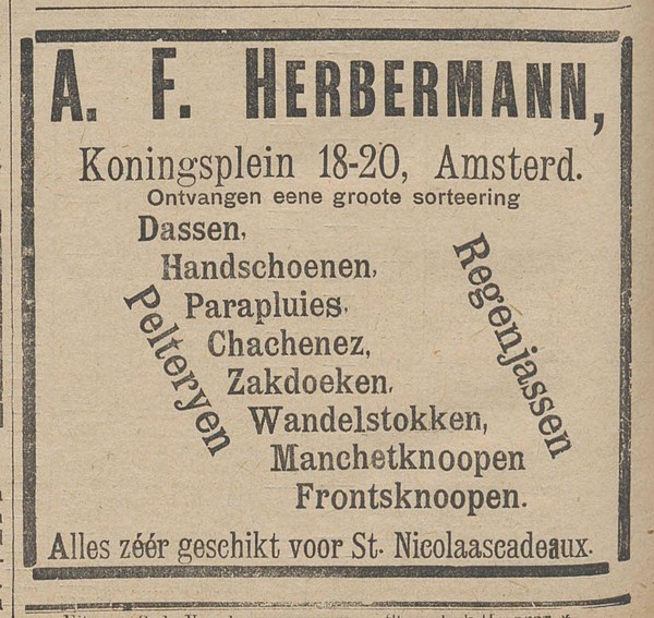 1899 reclame Koningsplein 18-20 De Telegraaf 26-11-1899