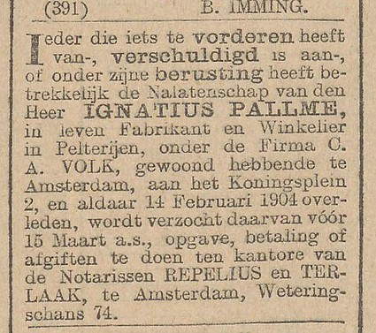 Koningsplein 02 1904 overlijden Het nieuws van den dag 01-03-1904