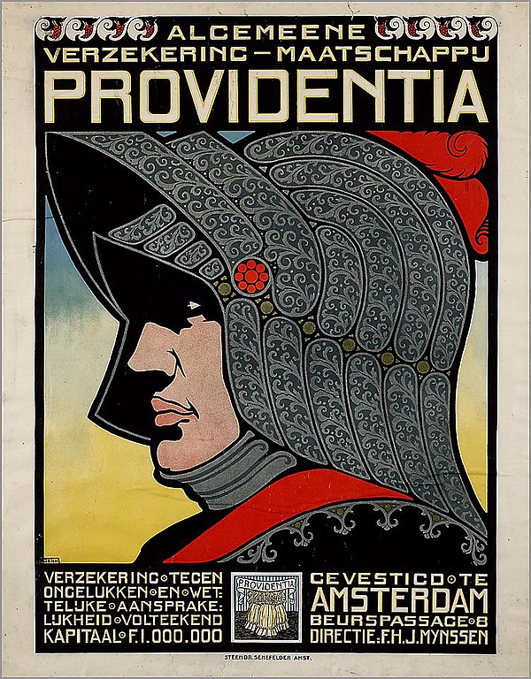 oude affiche van de in 1897 opgerichte Algemeene Verzekering-Maatschappij Providentia