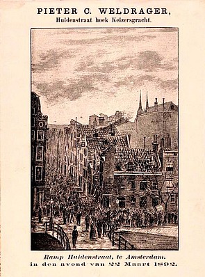 Keizersgracht 359 Huidenstraat 35 ontploffing 1892 prent