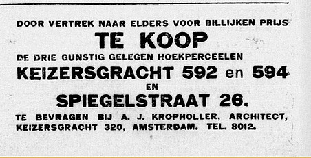 Keizersgracht 592 percelen De Telegraaf 17-05-1911