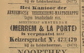 Keizersgracht 473-479 1887 verplaatst verz Merrem en La Porte Algemeen Handelsblad 02-05-1887