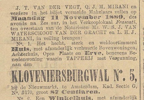 Kloveniersburgwal 05 1889 Veiling Algemeen Handelsblad 10-11-1889