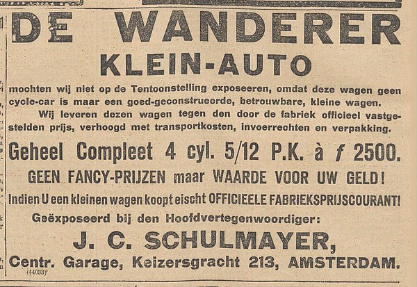 Keizersgracht 213 1913 Garage Wanderer Algemeen Handelsblad 14-12-1913