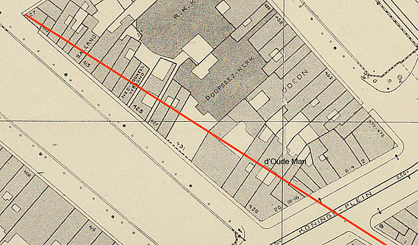 Kaart DPW J4 1909 met de rooilijn