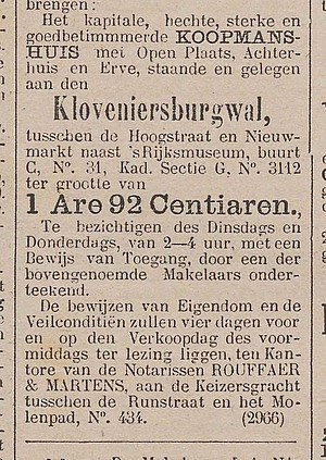 Kloveniersburgwal 25 1880 Veiling Het nieuws van den dag 12-04-1880
