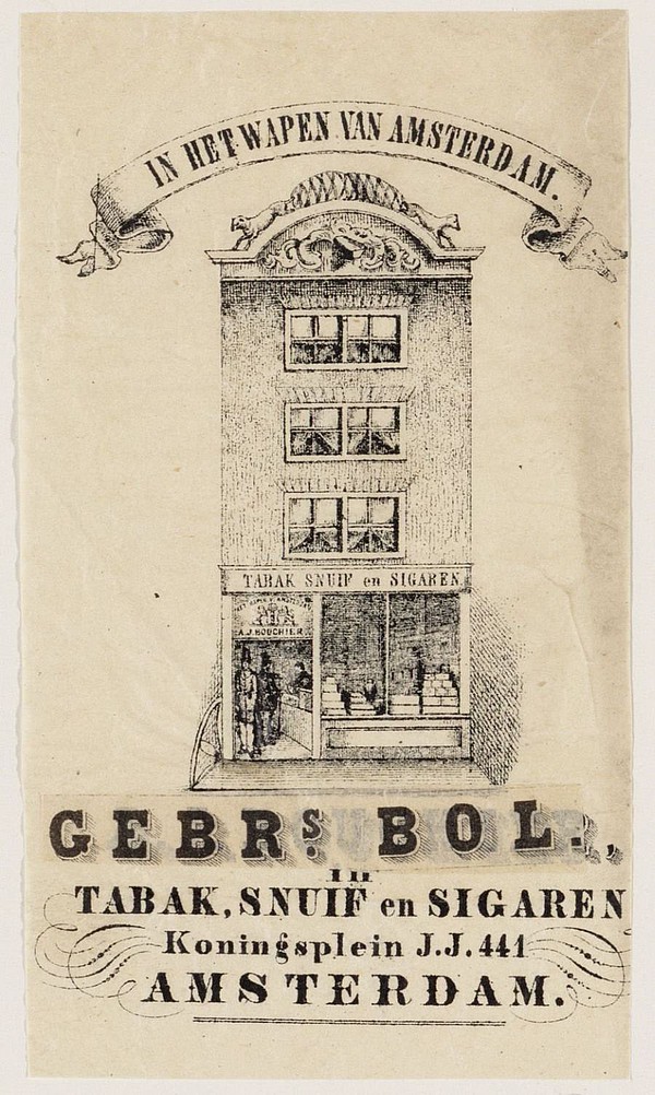 Koningsplein 16 tabakshandel Bol 1852 SAA