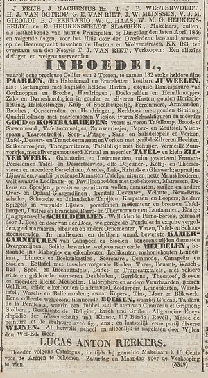 Herengracht 254 Verkoop Reekers Algemeen Handelsblad 18-03-1856