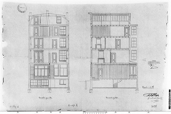 Kloveniersburgwal 1-3 Gedeeltelijke herbouw van de percelen bouwtekening 1875
