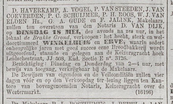 Keizersgracht 508 1880 1 Veiling Algemeen Handelsblad 16-05-1880