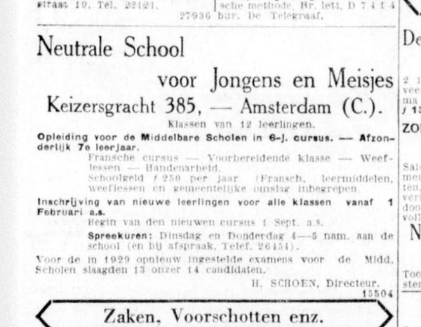 1930-01-25 Keizersgracht 385 Nieuwe leerlingen De Telegraaf