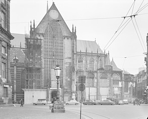 Nieuwe Kerk exterieur zuid-zijde transept en koor, na afbraak Kerkenraadskamer