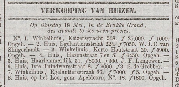 Keizersgracht 508 1880 2 afloop Veiling Algemeen Handelsblad 20-05-1880