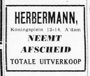 1951 Koningsplein 12-14 Herbermann afscheid De Telegraaf 22-02-1951