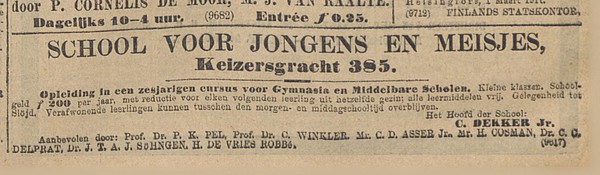 1911-03-18 Keizersgracht 385 Nieuwe leerlingen Algemeen Handelsblad