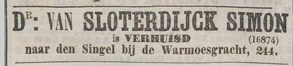 Singel 244 1876 Verhuizing  Algemeen Handelsblad 03-05-1876