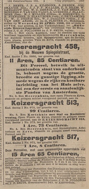 Keizersgracht 513-517 Veiling Het nieuws van den dag 30-03-1903