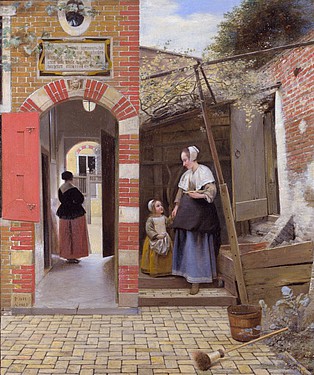 Pieter de Hooch, binnenplaats van een huis in Delft, 1658.