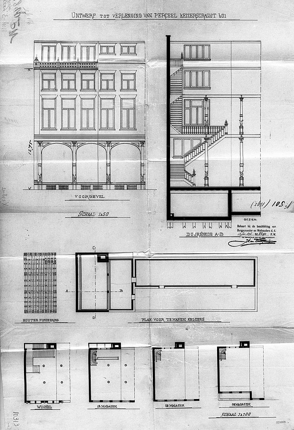 Keizersgracht 601 Vijzelstraat 79-81 bouwtekening 1896 SAA