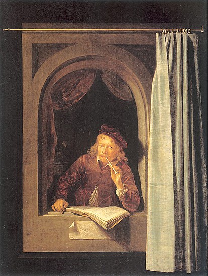Zelfportret van de schilder, pijprokend in het venster, Rijksmuseum