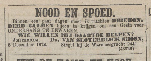 Singel 244 1878 Geldnood Algemeen Handelsblad 06-12-1878