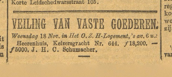 Keizersgracht 644 Algemeen Handelsblad 19-11-1896