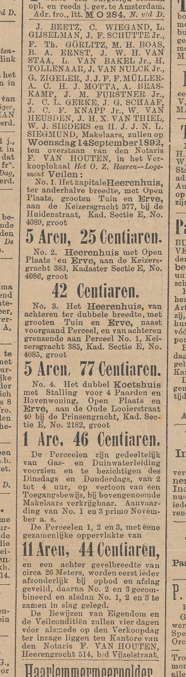 1892-08-25 Keizersgracht 385 Veiling Het nieuws van den dag