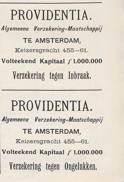 Keizersgracht 455-461 reclame Providentia 1903